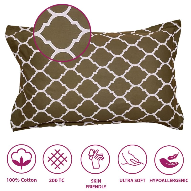 Trance Home Linen 200 TC 100% Cotton Printed Pillow Covers | Pillow Cases | Set of 2 Piece Pillow Covers only |Large Size (20 X 30 inch, Dori Forest Green)