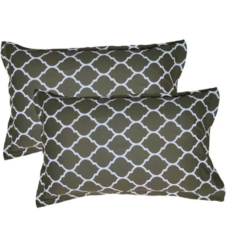 Trance Home Linen 200 TC 100% Cotton Printed Pillow Covers | Pillow Cases | Set of 2 Piece Pillow Covers only |Large Size (20 X 30 inch, Dori Forest Green)
