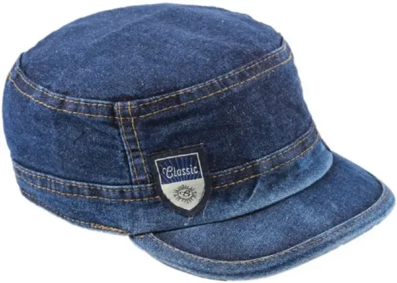 Classic Denim Cadet Cap, Pack 2 Blue Military Style Flat Top Hat