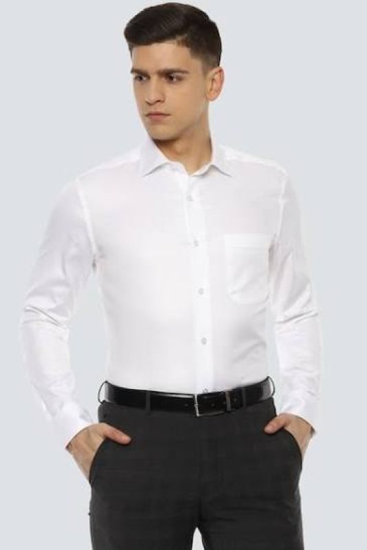 Men White Classic Fit Textured Full Sleeves Formal Shirt