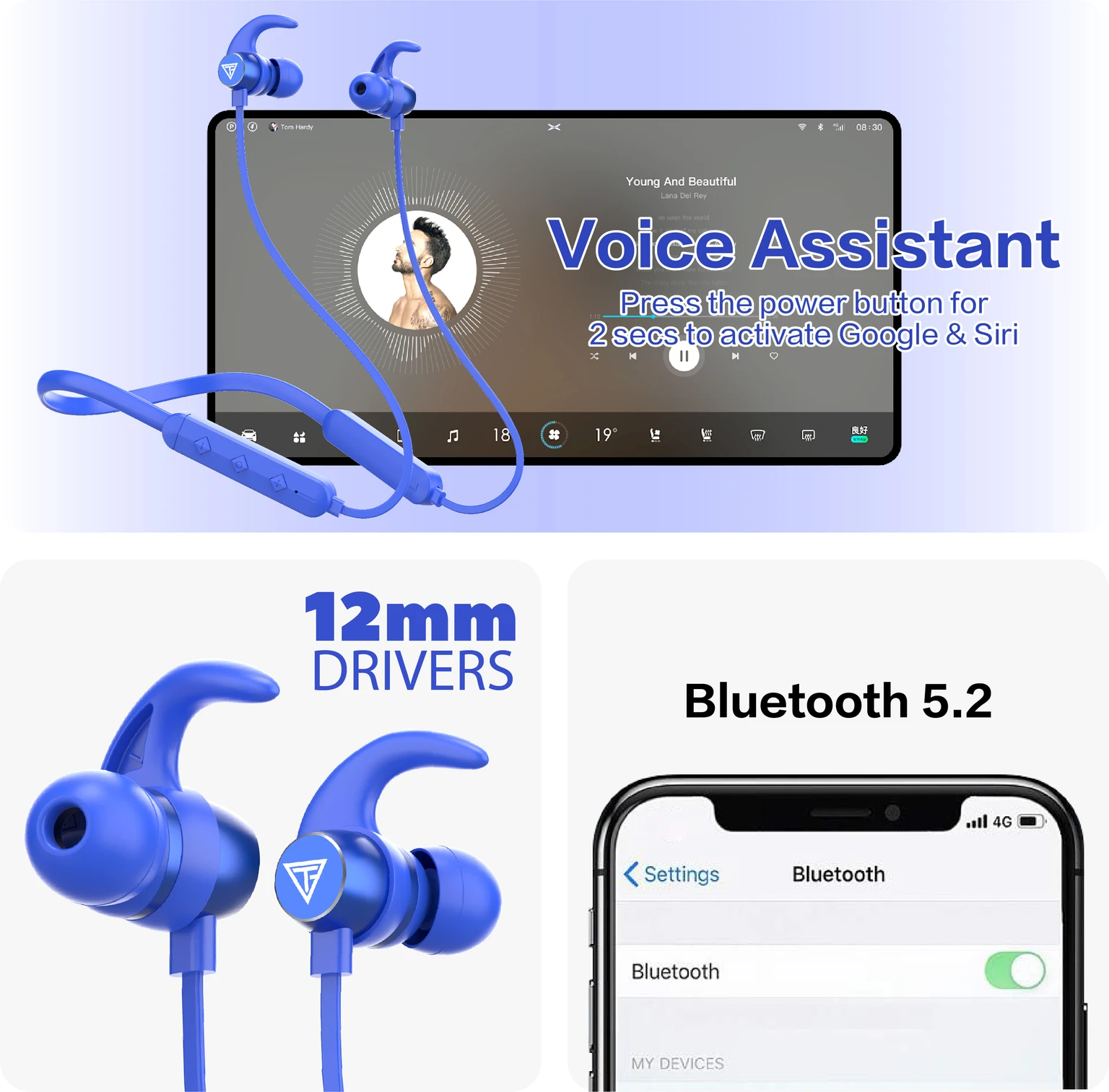 TECHFIRE Fire 145- 30 Hours Playtime with superior sound Neckband Headphone Bluetooth Headset (Blue, In the Ear)