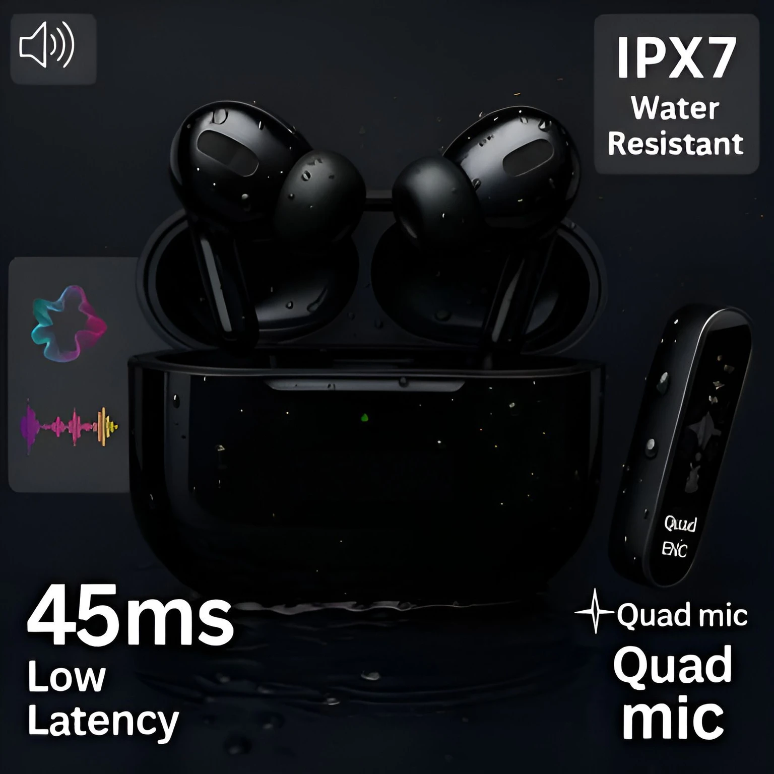 TECHIO Earbuds Bluetooth Headset (Black, True Wireless