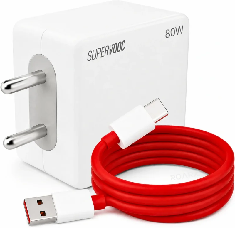 TechBlaze 80 W SuperVOOC 7.3 A Wall Charger for Mobile with Detachable Cable (White, Cable Included)